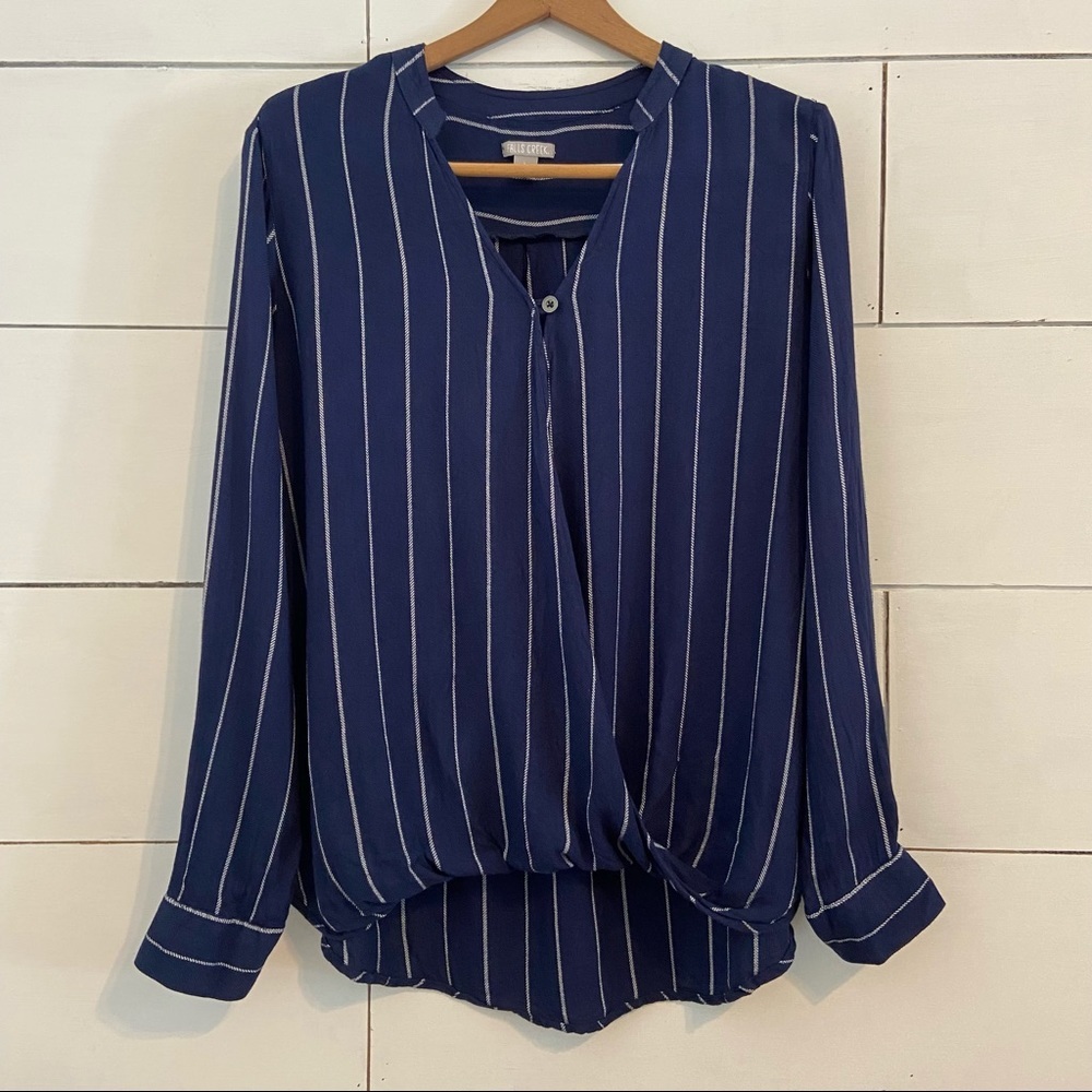 Falls Creek Blue and White Striped Blouse. Size L.